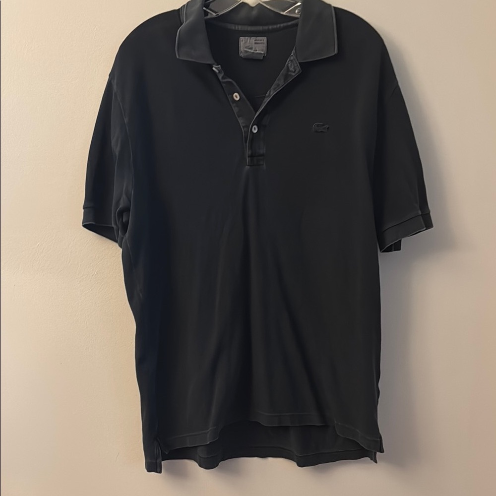 Lacoste Black Polo Shirt Classic Short Sleeve vintage washed